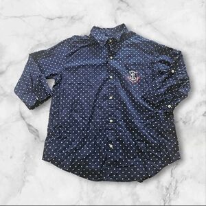 Lauren Ralph Lauren Petite P/L Navy White Polka Dot Button Shirt 100% Cotton